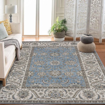 Area Rugs for Living Room Soft Low Pile Living Room Carpet-Rugs for Bedroom Machine Washable Vintage Oriental Floral Dining Room Rug Non Slip
