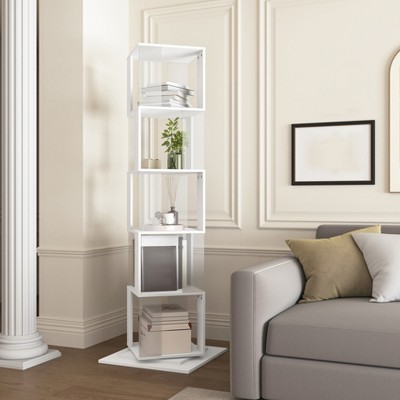 5/6 Tier Rotating Bookshelf, 360°Revolving Bookcase with Acrylic Plate, Floor Standing Display Rack, Bookshelf Organizer for Bedroom Living Room