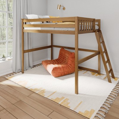 Max & Lily Full Size High Loft Bed with Ladder on End, Solid Wood Frame, Space Saving, 400 lbs Weight Capacity, Easy Assembly