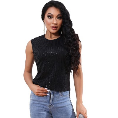 Sequin Tank Sleeveless Sparkle nice Round Neck Vest Tops Glitter Camisole Casual Shirts for Women