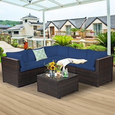 Costway 6PCS Rattan Patio Sectional Sofa Conversation Set Outdoor