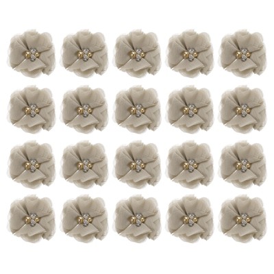 Unique Bargains Artificial Rhinestone Chiffon Flower Heads 20 Pcs Khaki