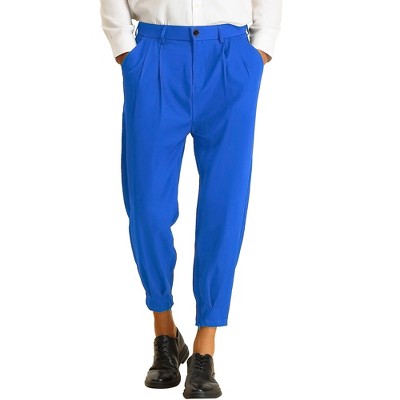 Lars Amadeus Men's Pleated Front Tapered Cropped Pants with Pockets