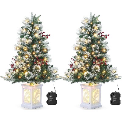 3ft Artificial Christmas Tree With 78 LED Lights, Snowman Base, Battery Operated, 8 Modes, Fiber Optic for Living Room