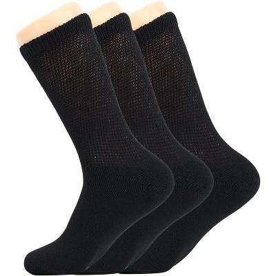 Men's Diabetic Loose Fit Non-Binding Crew Socks, 3 Pairs, Cushioned Sole, Sizes 9-11, 10-13, 13-15