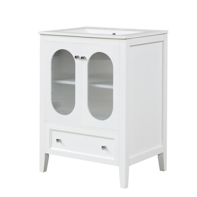 ChicFurnit Bathroom Vanity 24 Inch Vanity Cabinet with Drawer and Moru Glass for Elegant Bathroom, White, 24"*18.3"*33.9"