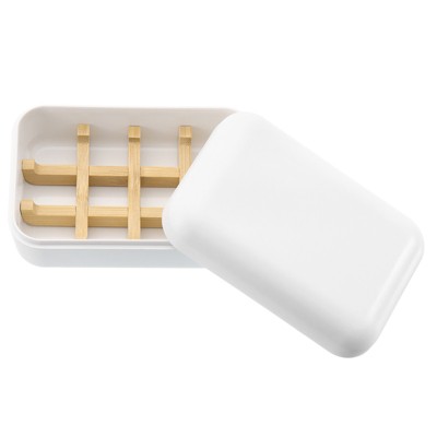 Unique Bargains Bamboo Fiber Self-Draining Soap Holder with Lid