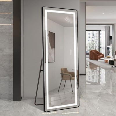 Sapphtopaz Full Length Mirror with Stand, Rectangle LED Mirror Full Length with Metal Frame, Full Body Mirror Floor Mirror for Bedroom, Living Room