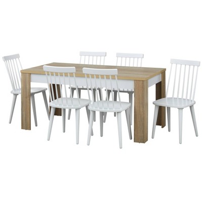 7pc Ericson Modern Dining Set Natural/White - Buylateral: Contemporary Style, Rectangle Table, 6 Chairs