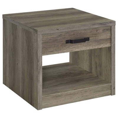 Coaster Felix Farmhouse Square Wood End Table with Drawer Gray Driftwood