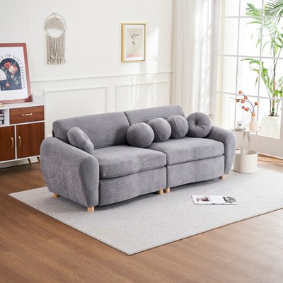 84"W Modern Loveseat Sofa with 5 Ball Pillows, Comfy Chenille Upholstered Sofa Couch 4S - ModernLuxe