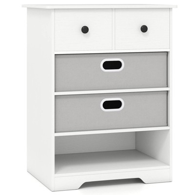 Costway 4-Drawer Dresser Modern Chest Storage Organizer with Open Shelves Anti-Tip Kits White/Black