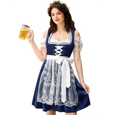 Women's Vintage 3 Piece Dress Costume Satin Floral Dress White Off Shoulder Crop Top Sheer Embroidered Apron