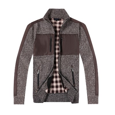 Gioberti Men's Full Zip Cardigan Patch Design Sweater with Flannel Lining