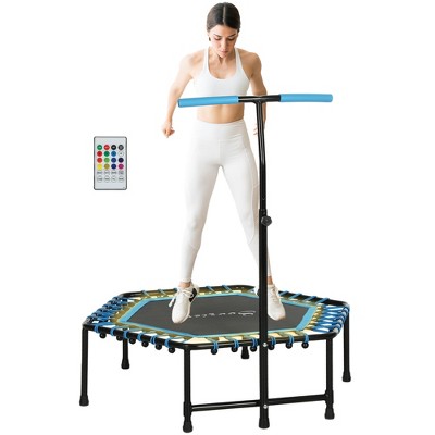 Soozier 45" Mini Trampoline, Rebounder Trampoline for Adults with LED Lights and Adjustable Handle, Quiet Bungee Rebounder
