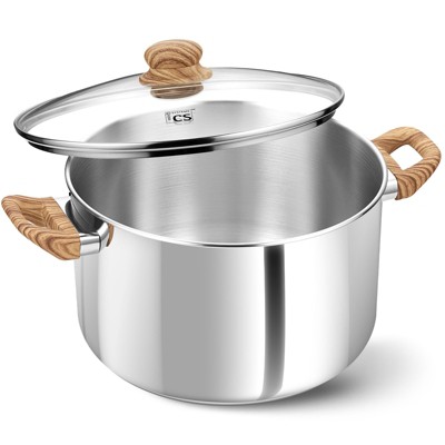KOCH SYSTEME CS Stainless Steel Stock Pot with Cover: Induction & Oven Safe, Tempered Glass Lid, Stay-Cool Handle