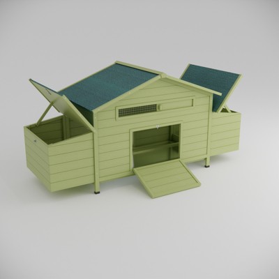DSVIMOY Large Wooden Chicken Coop, Outdoor Hen House, Poultry Cage with 2 Free-range Doors ,2 Nesting Boxes, Green, 67.7"*24.5"*35"