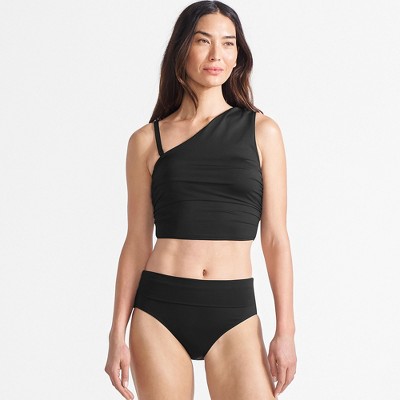 Lands' End Women's Ruched One Shoulder Midkini Swimsuit Top