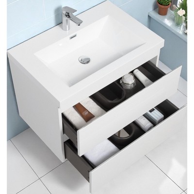 30" Wall-Mounted Bathroom Vanity with Resin Sink ââ‚?Floating Bathroom Cabinet with Soft-Close Hinges,Floating Vanity Cabinet