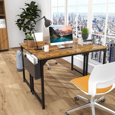 INFURNIC Desks Computer Desk with Headphone Hook, Home Office Desk Modern PC Table for Kids and Students Study Writing Table, Brown, 58"*3"*22"