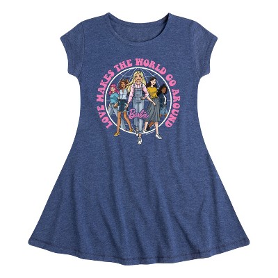 Girls' - Barbie - Love Makes the World Go Around Fit & Flair Cap Sleeve Graphic Dress