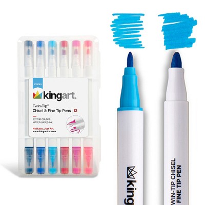 KINGART Twin-Tip Chisel & Fine Markers 12 Colors