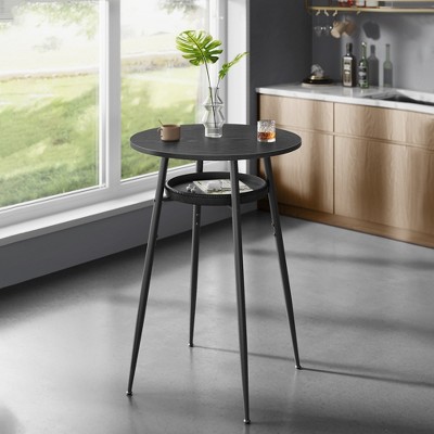 VASAGLE EKHO Collection - Bar Table with Storage, Round High Pub Table, Synthetic Leather with Stitching, Kitchen Home Bar
