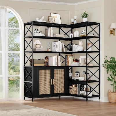 6 Tier Corner Bookshelf, Vintage Industrial Corner Bookshelf Etagere Bookcase, Bookcase Large l Shaped Storage Display Shelf