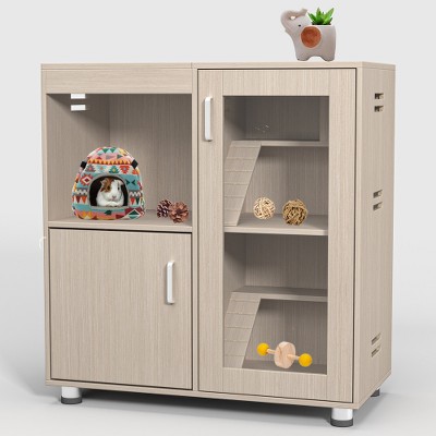 Ridstar 4-Tier Hamster Cage Wood with Storage Cabinet For Rat Chinchilla-Brown