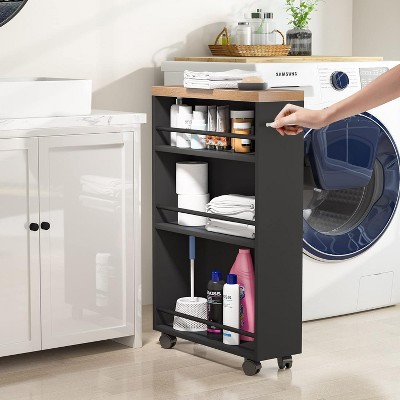 TOBILI 20" 4-Tier Narrow Rolling Kitchen Utility Cart with Wheels & Handle,Skinny Laundry Room Organizer,Slide Out Pantry Shelf for Small Spaces