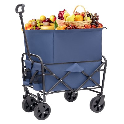 Racxily Collapsible Folding Outdoor Utility Wagon, Heavy Duty Wagon Grocery Cart, for Camping Shopping Sports Gardeing Fishing Supports 225lbs