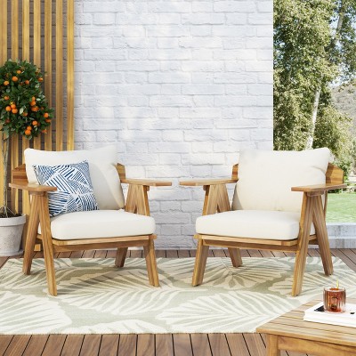 Christopher Knight Home Arcola Outdoor Acacia Wood Club Chairs with Water Resistant Cushions (Set of 2), Teak and Beige