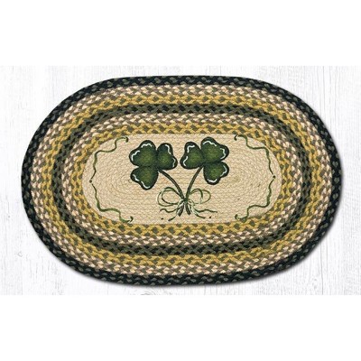 Earth Rugs Oval Patch Tread – 20"x30" Braided Jute Mat with Shamrock Design