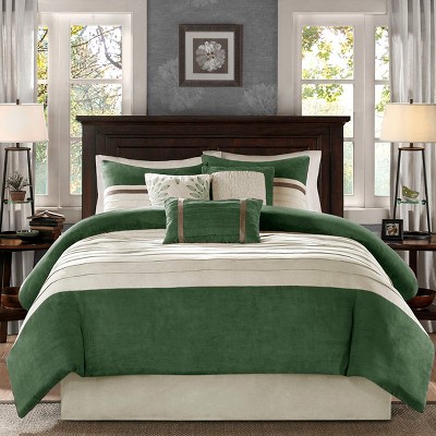 Gulches 7 PC Pieced Faux Suede Comforter Set Green Queen