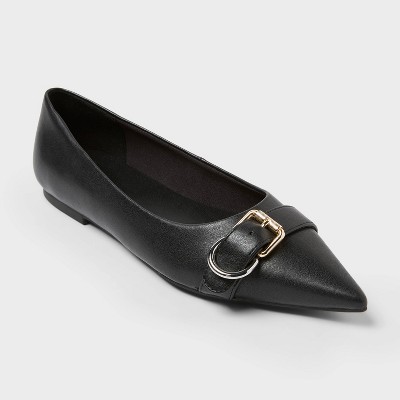 Women’s Valentina Pointed Toe Buckle Ballet Flats with Memory Foam Insole – A New day™ Black