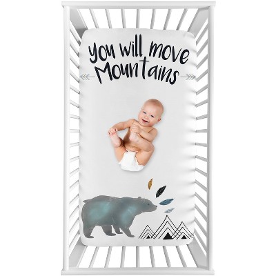 Sweet Jojo Designs Boy Photo Op Fitted Crib Sheet Bear Mountain Blue Black and White