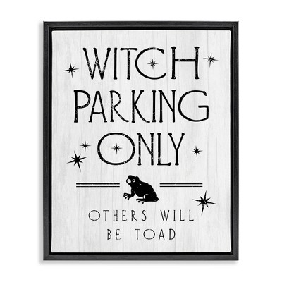 Stupell Industries Witch Parking Humorous Halloween Toad Grain Pattern Floating Frame Canvas Art