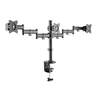 Triple Monitor Desk Mount TV Stand for TVs up to 27": VESA Compatible, Swivel & Tilt - Rocelco