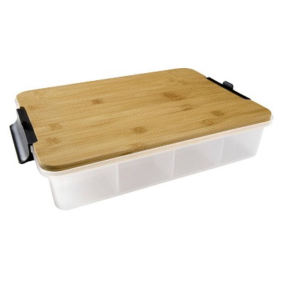 Farberware 11"x16" Snacklebox with Locking Bamboo Cutting Board Lid: Plastic Food Storage Container, Hand Wash