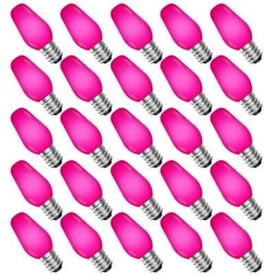 Luxrite C7 LED Pink Replacement Light Bulbs, String Lights, 0.5W, Shatterproof Colored Candelabra Bulb, Enclosed Fixture Rated E12 Base 25 Pack