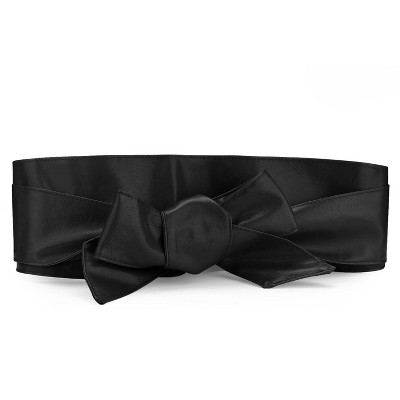Allegra K Women's Faux Leather Self Tie Bowknot Wide Waist Band Sash Obi Belt One Size