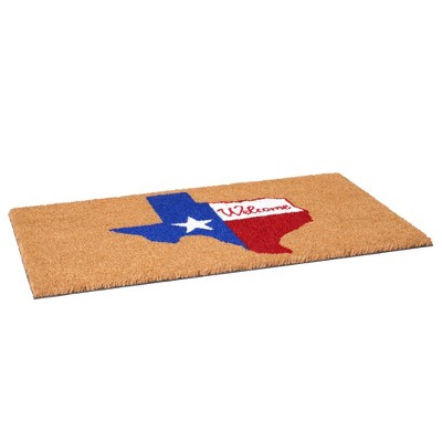 HomeRoots 17" X 29" Natural Red White and Blue Coir Texas Outdoor Door Mat