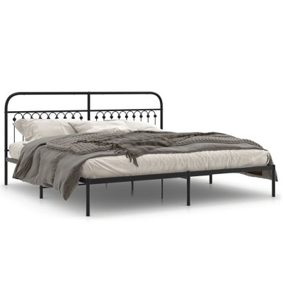 vidaXL Metal Bed Frame with Headboard - King Size, Black Steel Double Bed, 11.8" Under-Bed Storage - Dimensions 81.5"x78"x39.4"