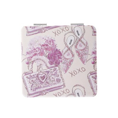 Unique Bargains Women Square Shape Handheld Mirror for Travel Pink Purple 1 Pc