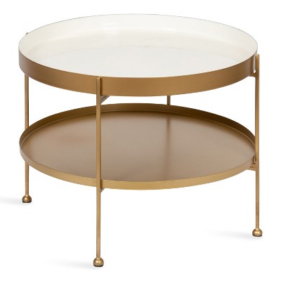 Kate and Laurel Nira Round Metal Coffee Table, 26" Diameter, White and Gold