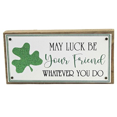 Saint Patricks 4.0 Inch Irish Wooden Sign Saint Patrick , Luck Glittered (1PC)