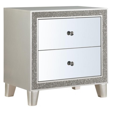 Gulches 26 Inches Nightstand in Champagne Color, 2 Mirrored Drawers, Equipped with Wooden Legs