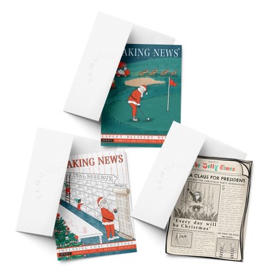 Holiday Winter Card Pack (3ct, Assorted) Breaking News Coal, Breaking News Golf, Santa for Office by Ramus & Co