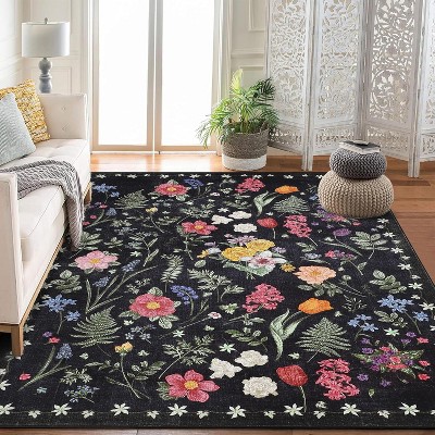 coucheta Multi-size Washable Colorful Color Floral Area Rug, Oriental Vintage Non-Slip Ultra Soft Neutral Carpet, for Living Room, Kitchen, Bedroom