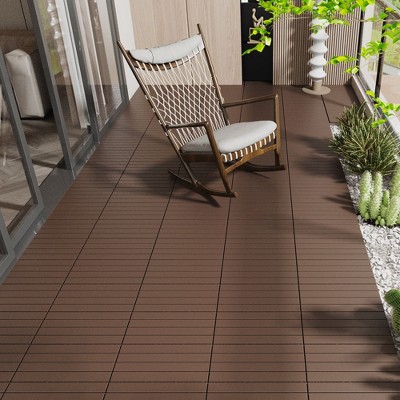2FT Patio Deck Tiles, DIY Interlocking Decking, Quick Install for Porch, Poolside, Balcony, Backyard. 24pcs Red Brown